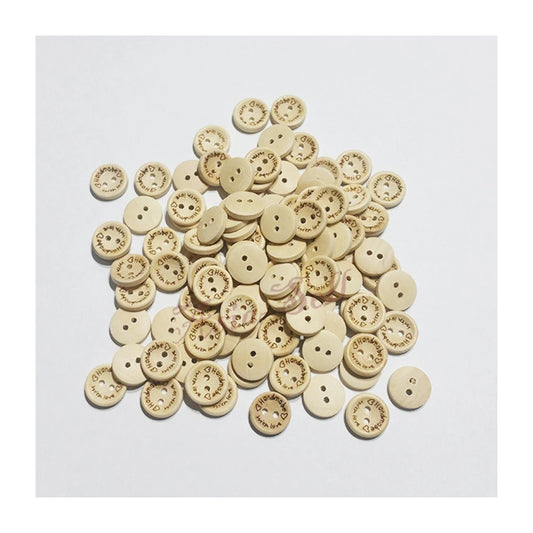 100pcs 15mm Buttons Handmade Clothes Handmade with Love Round Wooden Button - - Asia Sell