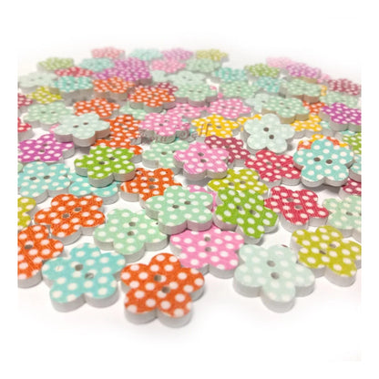 100pcs 2-Hole Wooden Buttons Flower Designs White Backing Buttons Mixed Patterns 20mm DIY - - Asia Sell