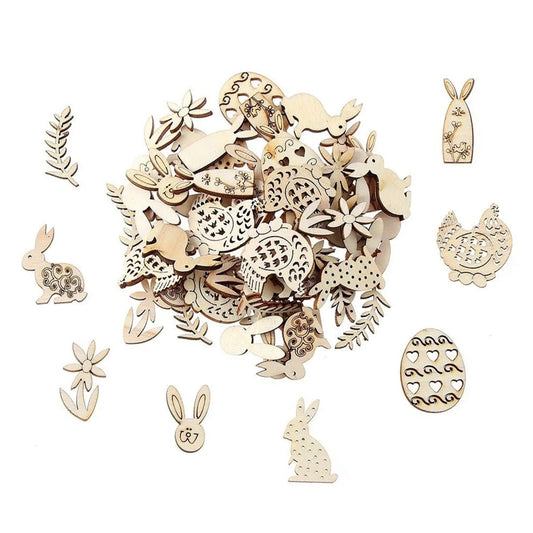 100-500pcs 25-40mm Easter Theme Wooden Crafts Flat Shapes For DIY Scrapbook Natural Wood Ornaments Home Decor Craft Embellishment