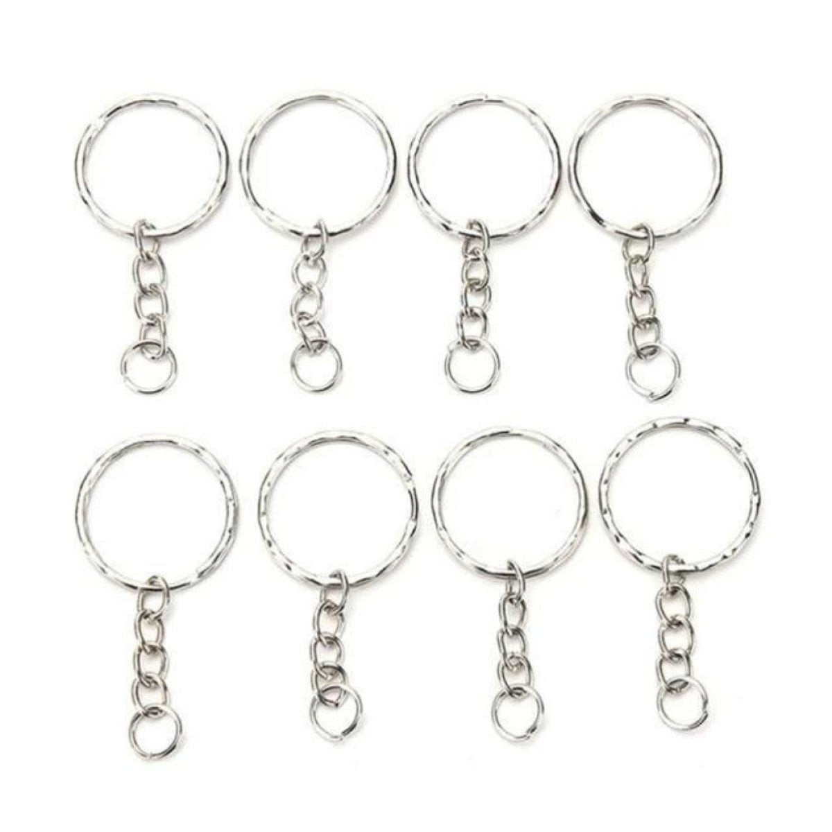 100pcs 25mm Keyring with Chain Silver Split Ring Keychain Key Ring - - Asia Sell