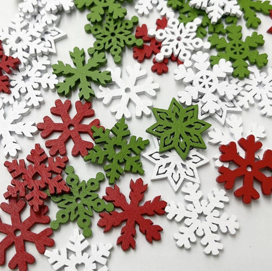 100pcs 25mm Snowflake Painted Wooden Forms Christmas Scrapbooking DIY Crafts - Asia Sell