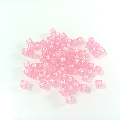 100pcs 6x6mm Square Beads Letters Alphabet Dice DIY Jewellery Making Moon Love Heart Cloud Star - White on Pink - - Asia Sell