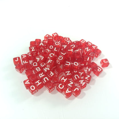 100pcs 6x6mm Square Beads Letters Alphabet Dice DIY Jewellery Making Moon Love Heart Cloud Star - White on Red - - Asia Sell
