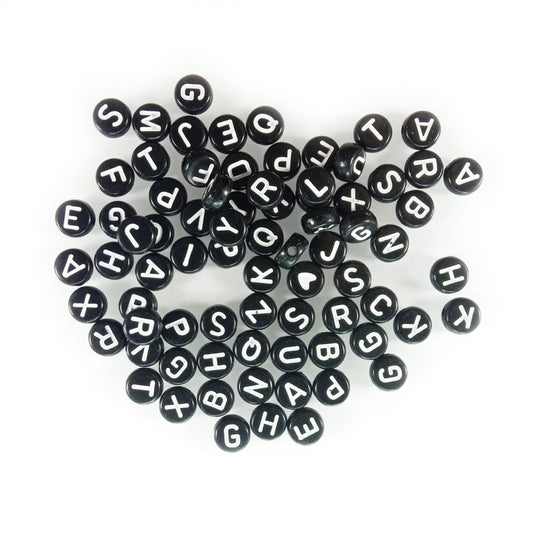 1000pcs Alphabet Letters Spacer Beads DIY White Writing on Black Beads - Asia Sell