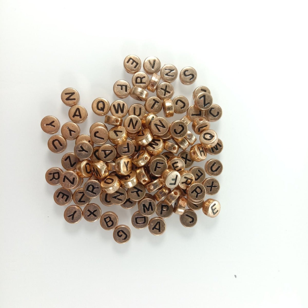 100pcs Alphabet Letters Spacer Beads for Jewelry Making DIY Bracelet Accessories 7mmx4mm Charm - Black on Copper - Asia Sell