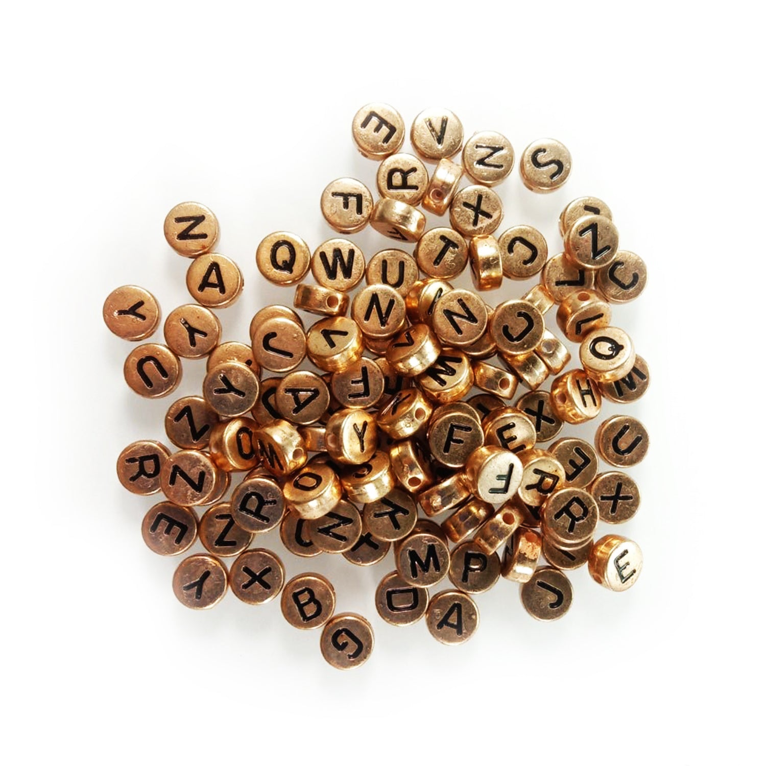 100pcs Alphabet Letters Spacer Beads for Jewelry Making DIY Bracelet Accessories 7mmx4mm Charm - Black on Copper - Asia Sell