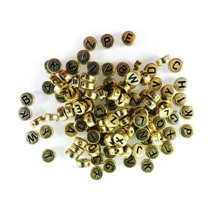 100pcs Alphabet Letters Spacer Beads for Jewelry Making DIY Bracelet Accessories 7mmx4mm Charm - Black on Gold - Asia Sell