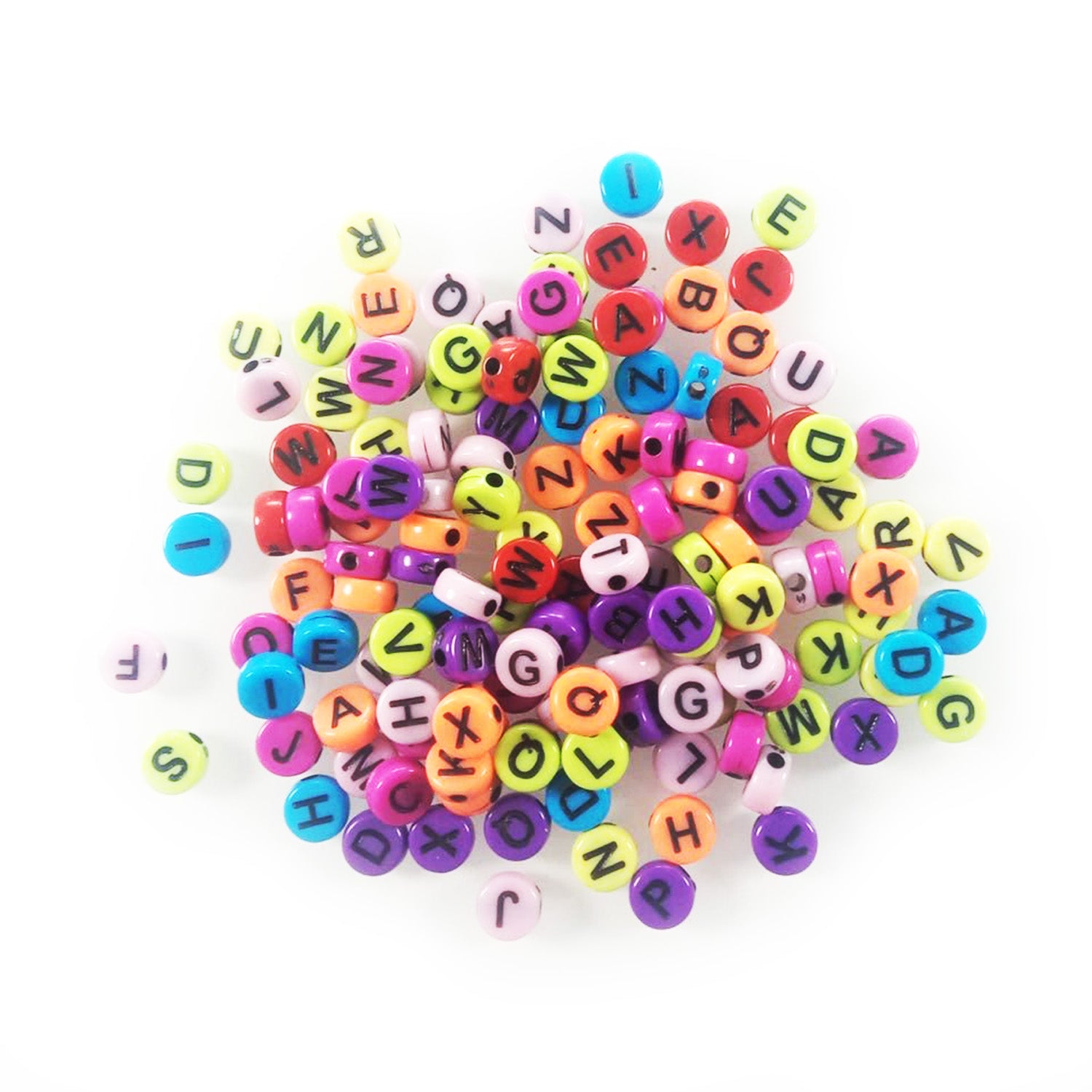 100pcs Alphabet Letters Spacer Beads for Jewelry Making DIY Bracelet Accessories 7mmx4mm Charm - Black on Multicoloured - Asia Sell