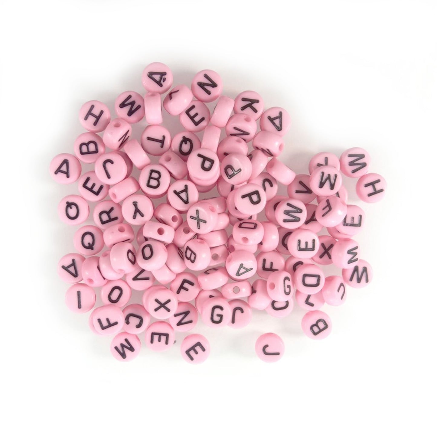 100pcs Alphabet Letters Spacer Beads for Jewelry Making DIY Bracelet Accessories 7mmx4mm Charm - Black on Pink - Asia Sell