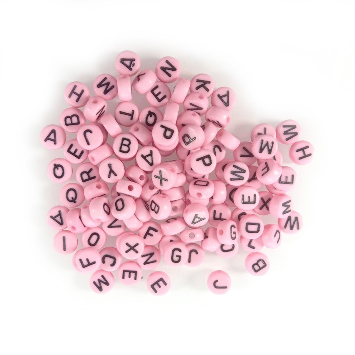 100pcs Alphabet Letters Spacer Beads for Jewelry Making DIY Bracelet Accessories 7mmx4mm Charm - Black on Pink - Asia Sell