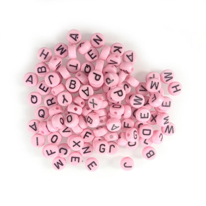 100pcs Alphabet Letters Spacer Beads for Jewelry Making DIY Bracelet Accessories 7mmx4mm Charm - Black on Pink - Asia Sell