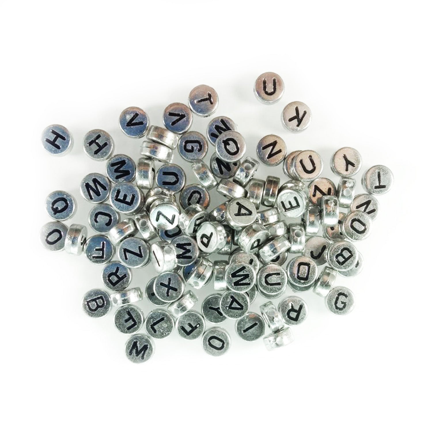100pcs Alphabet Letters Spacer Beads for Jewelry Making DIY Bracelet Accessories 7mmx4mm Charm - Black on Silver - Asia Sell