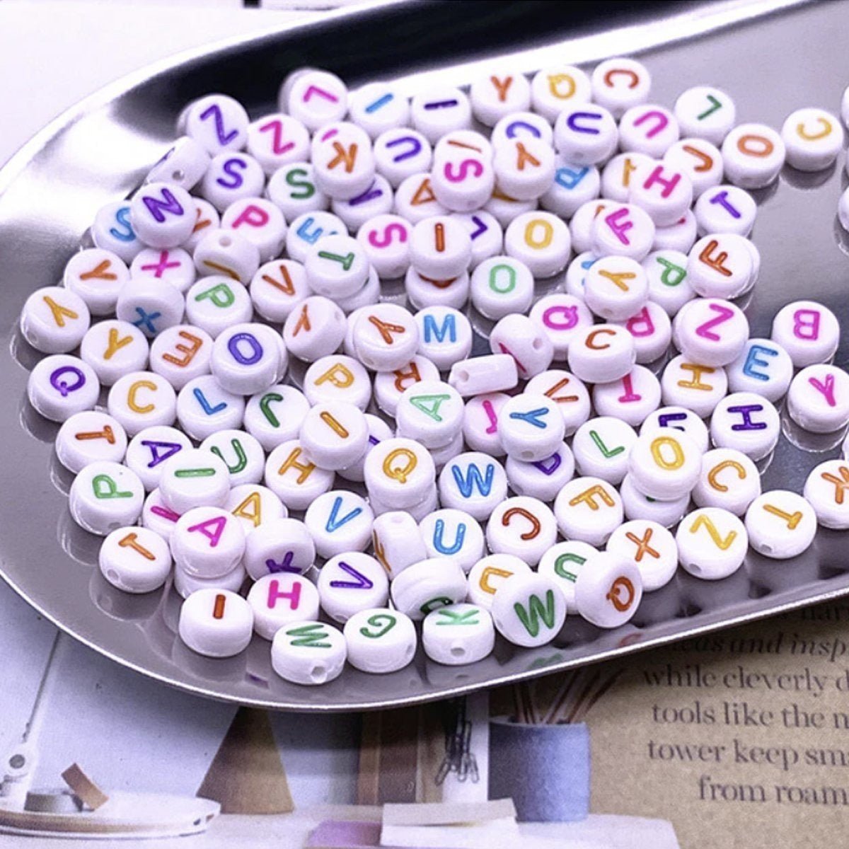 100pcs Alphabet Letters Spacer Beads for Jewelry Making DIY Bracelet Accessories 7mmx4mm Charm - Black on White - Asia Sell