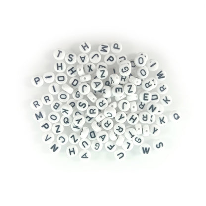 100pcs Alphabet Letters Spacer Beads for Jewelry Making DIY Bracelet Accessories 7mmx4mm Charm - Black on White - Asia Sell