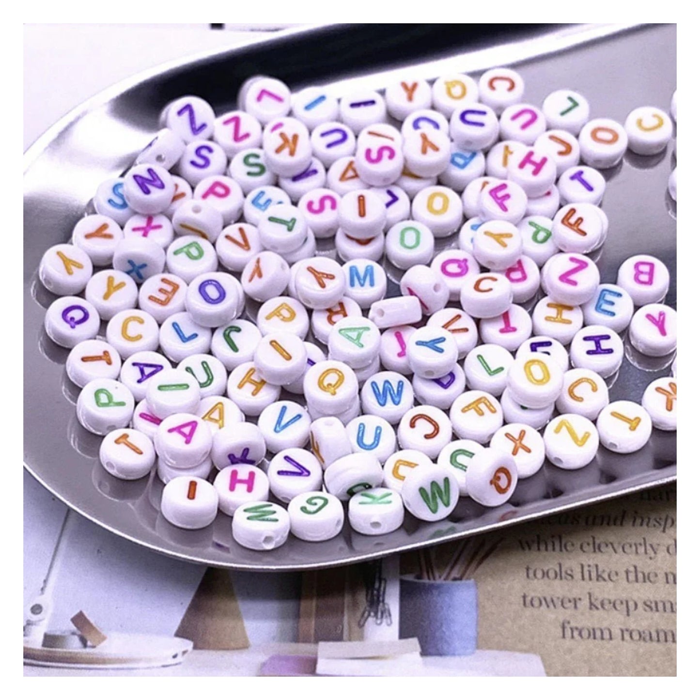 100pcs Alphabet Letters Spacer Beads for Jewelry Making DIY Bracelet Accessories 7mmx4mm Charm - Black on White - Asia Sell