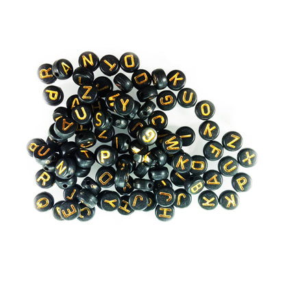 100pcs Alphabet Letters Spacer Beads for Jewelry Making DIY Bracelet Accessories 7mmx4mm Charm - Gold on Black - Asia Sell