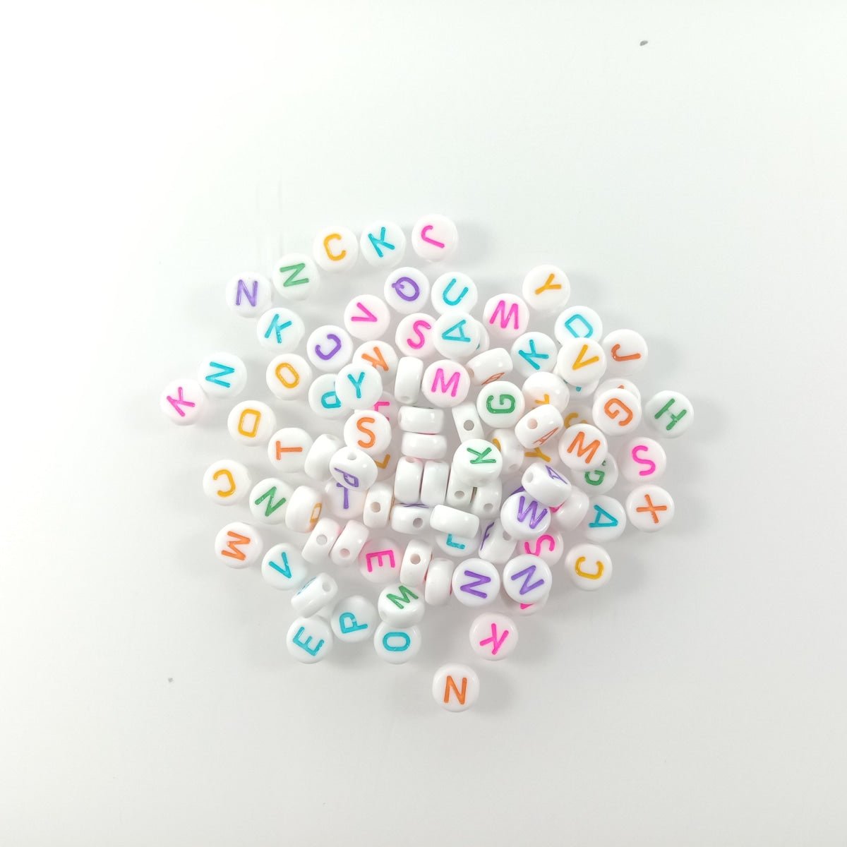 100pcs Alphabet Letters Spacer Beads for Jewelry Making DIY Bracelet Accessories 7mmx4mm Charm - Multicoloured on White - Asia Sell