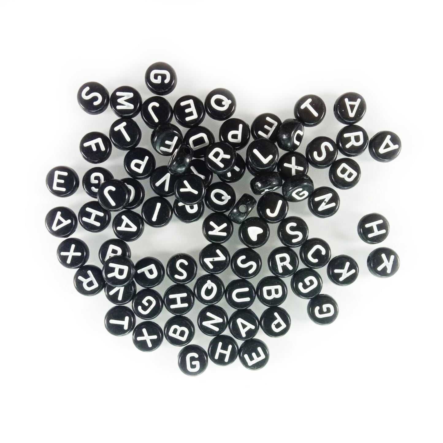 100pcs Alphabet Letters Spacer Beads for Jewelry Making DIY Bracelet Accessories 7mmx4mm Charm - White on Black - Asia Sell