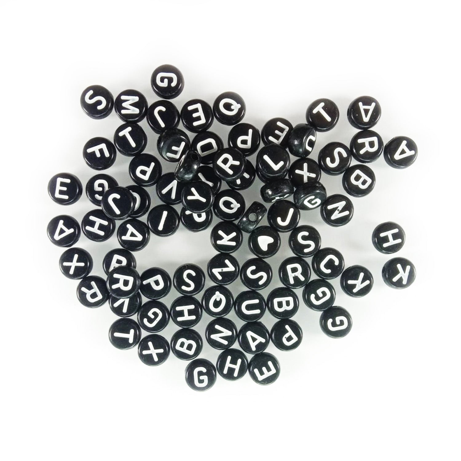 100pcs Alphabet Letters Spacer Beads for Jewelry Making DIY Bracelet Accessories 7mmx4mm Charm - White on Black - Asia Sell