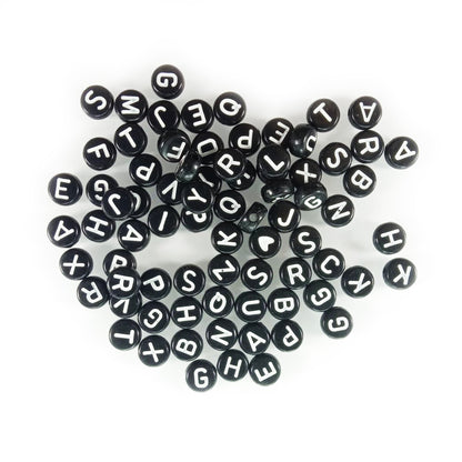 100pcs Alphabet Letters Spacer Beads for Jewelry Making DIY Bracelet Accessories 7mmx4mm Charm - White on Black - Asia Sell