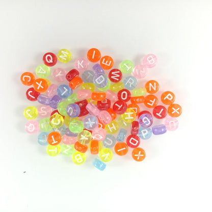 100pcs Alphabet Letters Spacer Beads for Jewelry Making DIY Bracelet Accessories 7mmx4mm Charm - White on Multicoloured Clear - Asia Sell