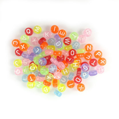 100pcs Alphabet Letters Spacer Beads for Jewelry Making DIY Bracelet Accessories 7mmx4mm Charm - White on Multicoloured Clear - Asia Sell