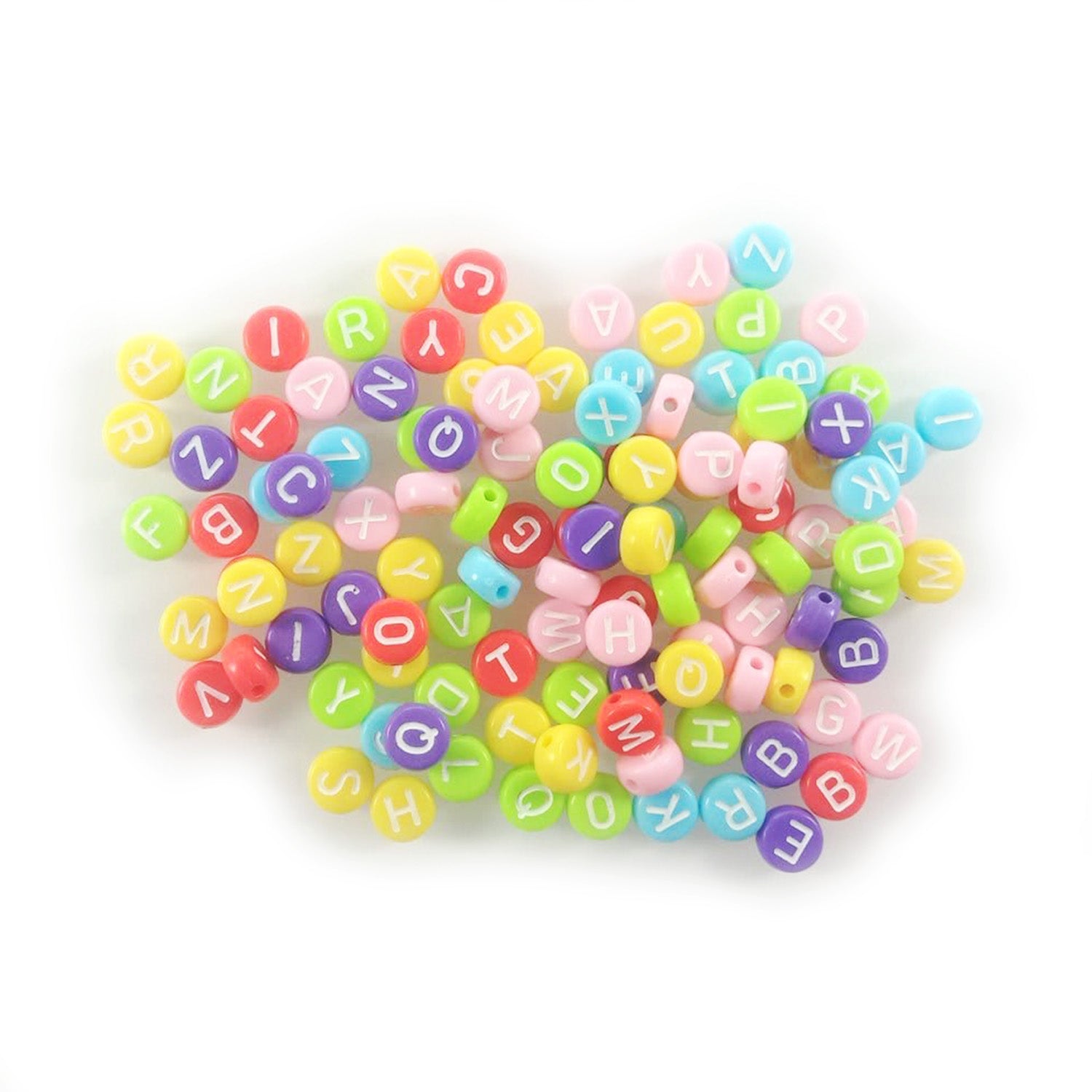 100pcs Alphabet Letters Spacer Beads for Jewelry Making DIY Bracelet Accessories 7mmx4mm Charm - White on Multicoloured Opaqua - Asia Sell