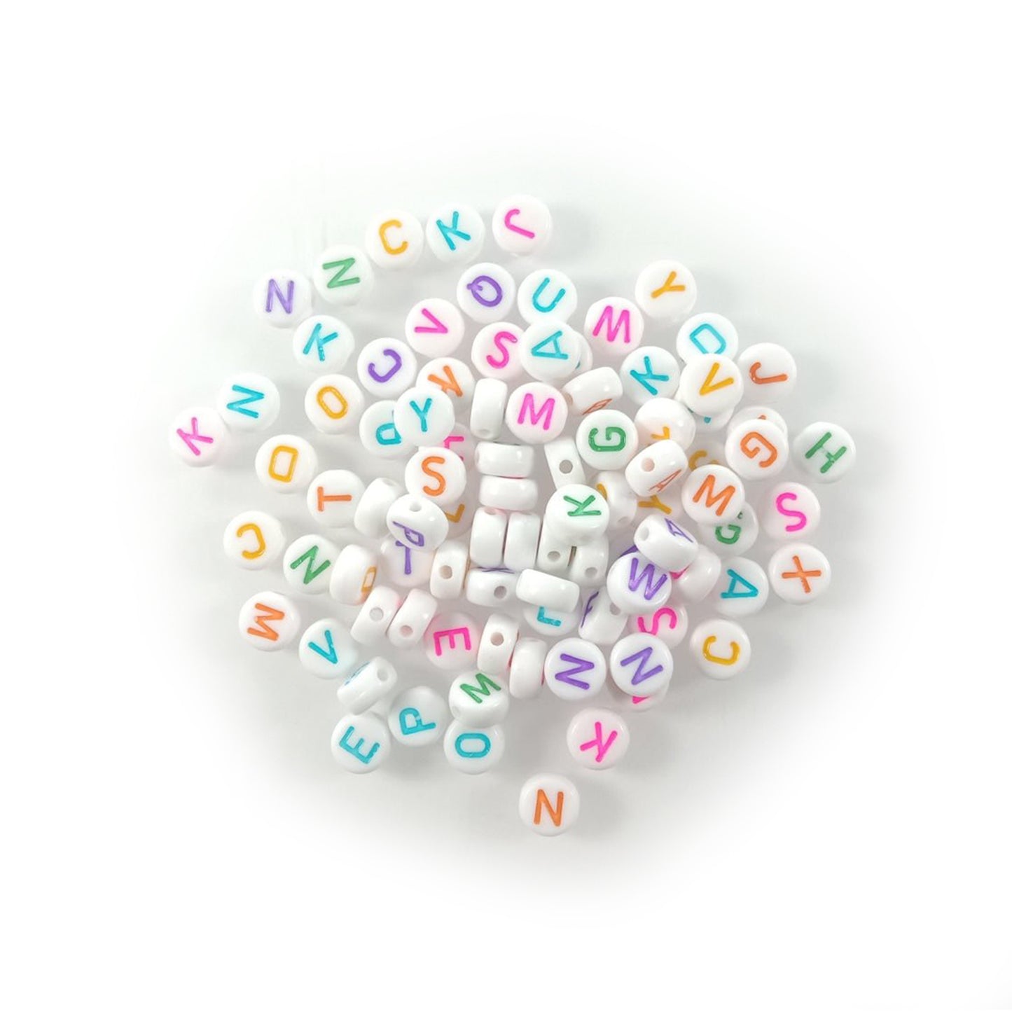 100pcs Alphabet Letters Spacer Beads for Jewelry Making DIY Bracelet Accessories 7mmx4mm Charm - Multicoloured on White - Asia Sell