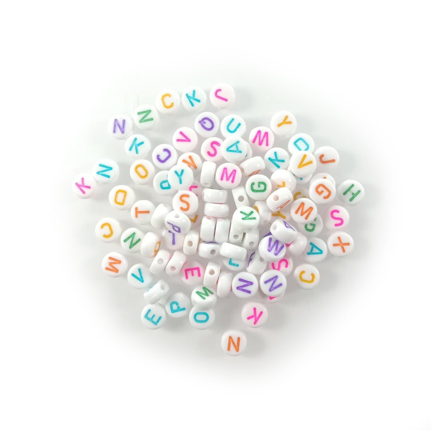 100pcs Alphabet Letters Spacer Beads for Jewelry Making DIY Bracelet Accessories 7mmx4mm Charm - Multicoloured on White - Asia Sell