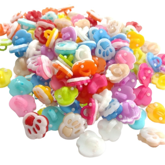 100pcs Buttons 13mm Candy Colour Small Bear Paw Multicolour Cartoon Child Plastic Button Children's Clothing Sewing Crafts - - Asia Sell