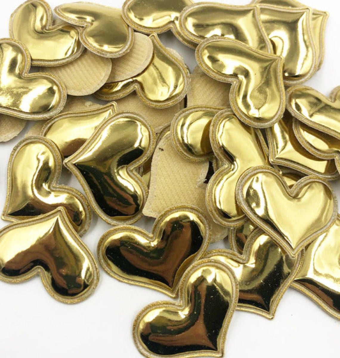 100pcs Glossy Shiny Padded Patches Heart Shape Garment Appliques For Decoration DIY Accessories Toy Craft Clothing PU Leather - Gold - Asia Sell