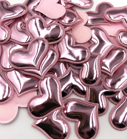 100pcs Glossy Shiny Padded Patches Heart Shape Garment Appliques For Decoration DIY Accessories Toy Craft Clothing PU Leather - Light Pink - Asia Sell