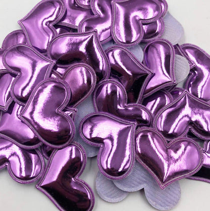 100pcs Glossy Shiny Padded Patches Heart Shape Garment Appliques For Decoration DIY Accessories Toy Craft Clothing PU Leather - Purple - Asia Sell