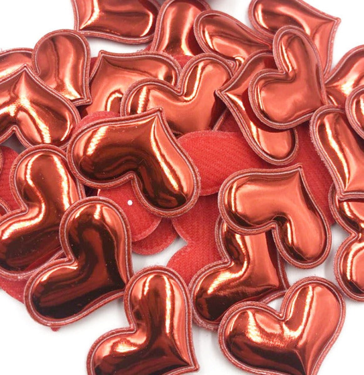 100pcs Glossy Shiny Padded Patches Heart Shape Garment Appliques For Decoration DIY Accessories Toy Craft Clothing PU Leather - Red - Asia Sell