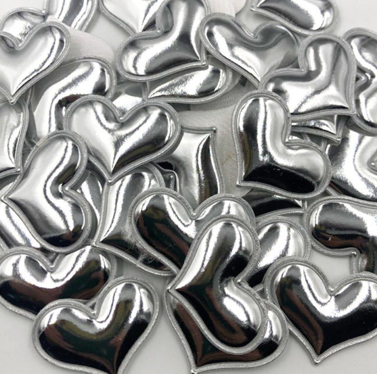 100pcs Glossy Shiny Padded Patches Heart Shape Garment Appliques For Decoration DIY Accessories Toy Craft Clothing PU Leather - Silver - Asia Sell