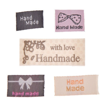100pcs Hand Made Cloth Fabric Labels Printed Handmade With Love Garment Labels Tags For Clothes Bags DIY Sewing Craft Clothing - 2.3 x1cm - Asia Sell