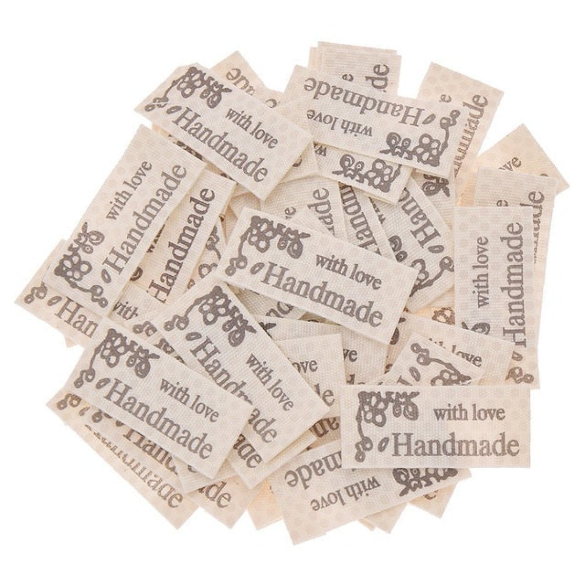 100pcs Hand Made Cloth Fabric Labels Printed Handmade With Love Garment Labels Tags For Clothes Bags DIY Sewing Craft Clothing - 4.7 x1.5cm - Asia Sell