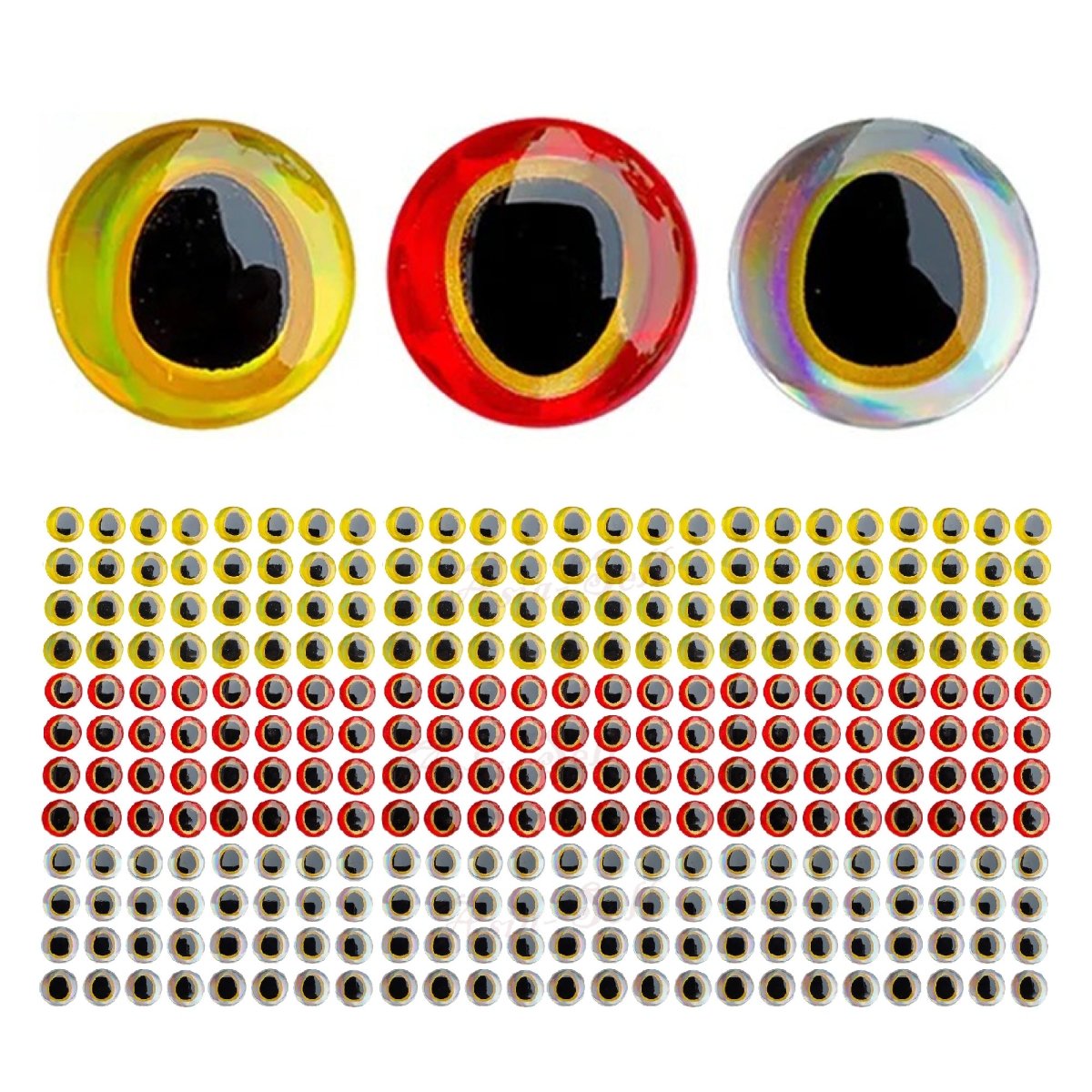 100pcs Holographic Fish Eyes Oval Pupil 6mm 12mm Silver Yellow Red Stick On Strong Craft - Red 6mm - Asia Sell