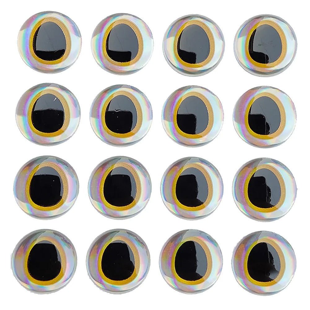 100pcs Holographic Fish Eyes Oval Pupil 6mm 12mm Silver Yellow Red Stick On Strong Craft - Silver 12mm - Asia Sell