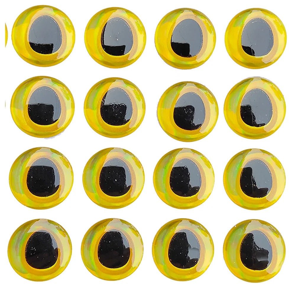 100pcs Holographic Fish Eyes Oval Pupil 6mm 12mm Silver Yellow Red Stick On Strong Craft - Yellow 12mm - Asia Sell