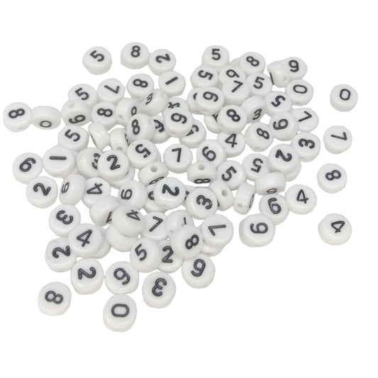 100pcs Numbers Spacer Beads DIY Black Writing on White Bead - Asia Sell