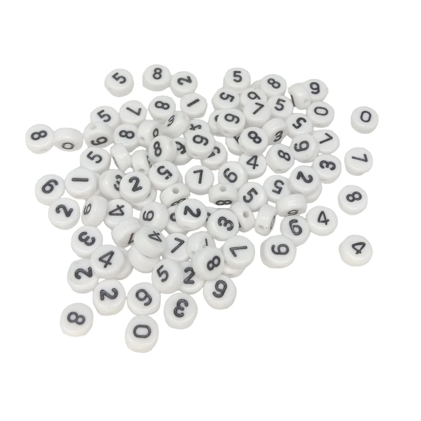 100pcs Numbers Spacer Beads DIY Black Writing on White Bead - Asia Sell