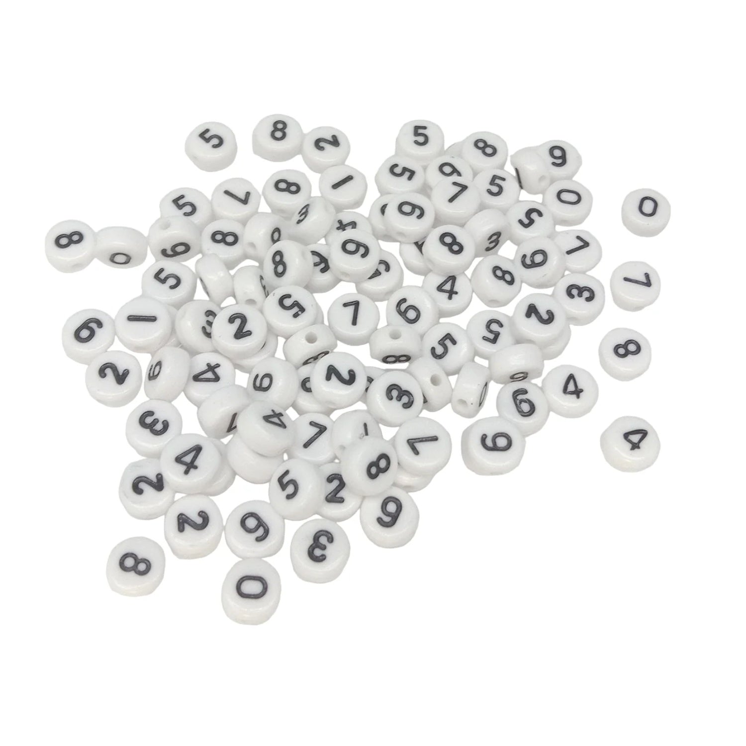 100pcs Numbers Spacer Beads DIY Black Writing on White Bead - Asia Sell