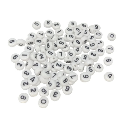 100pcs Numbers Spacer Beads DIY Black Writing on White Bead - Asia Sell