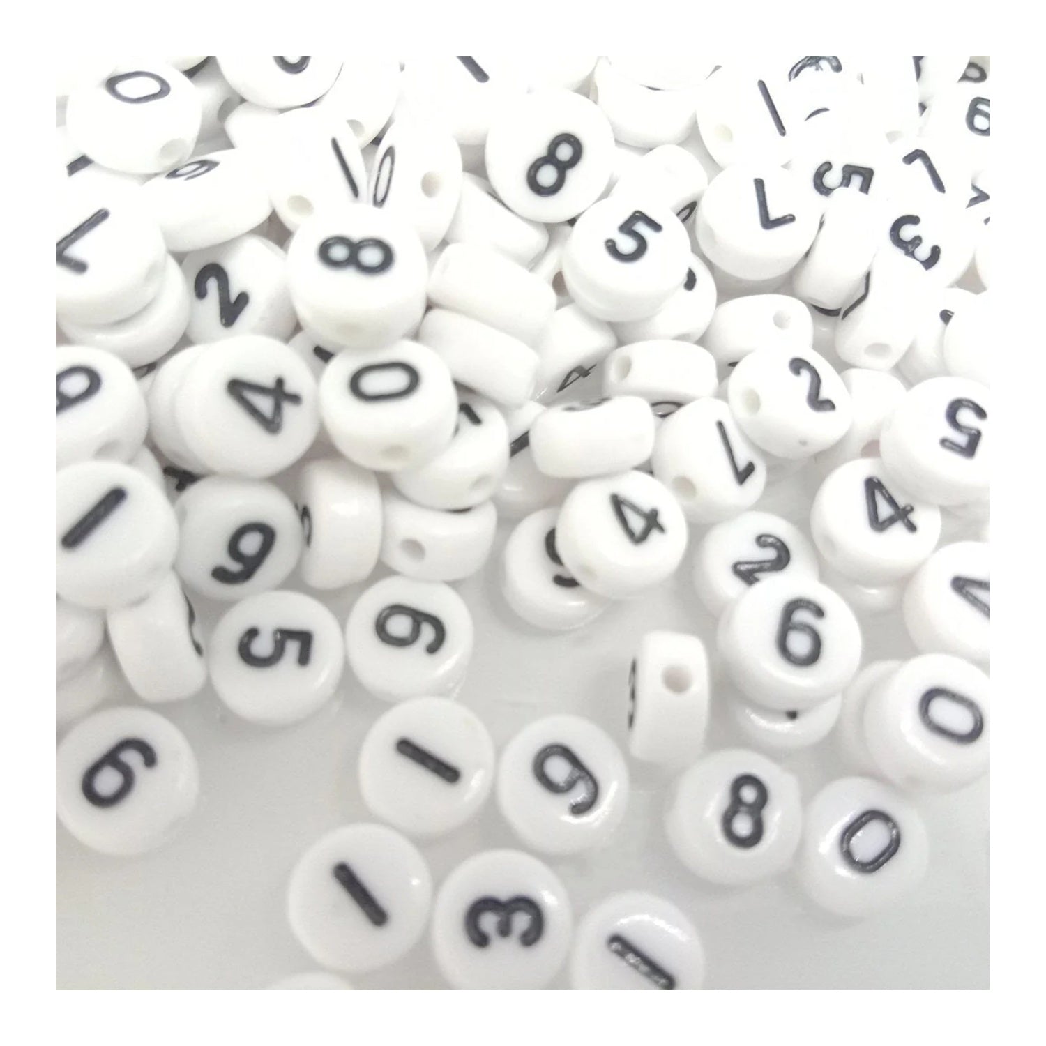 100pcs Numbers Spacer Beads DIY Black Writing on White Bead - - Asia Sell