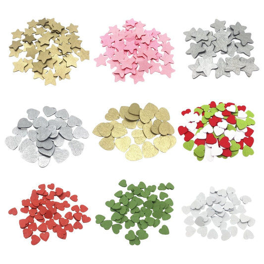 100pcs Painted Wooden Stars Hearts Gold Silver Green Red White Pink Christmas 12-18mm Crafts DIY - 12mm Christmas Hearts - Asia Sell