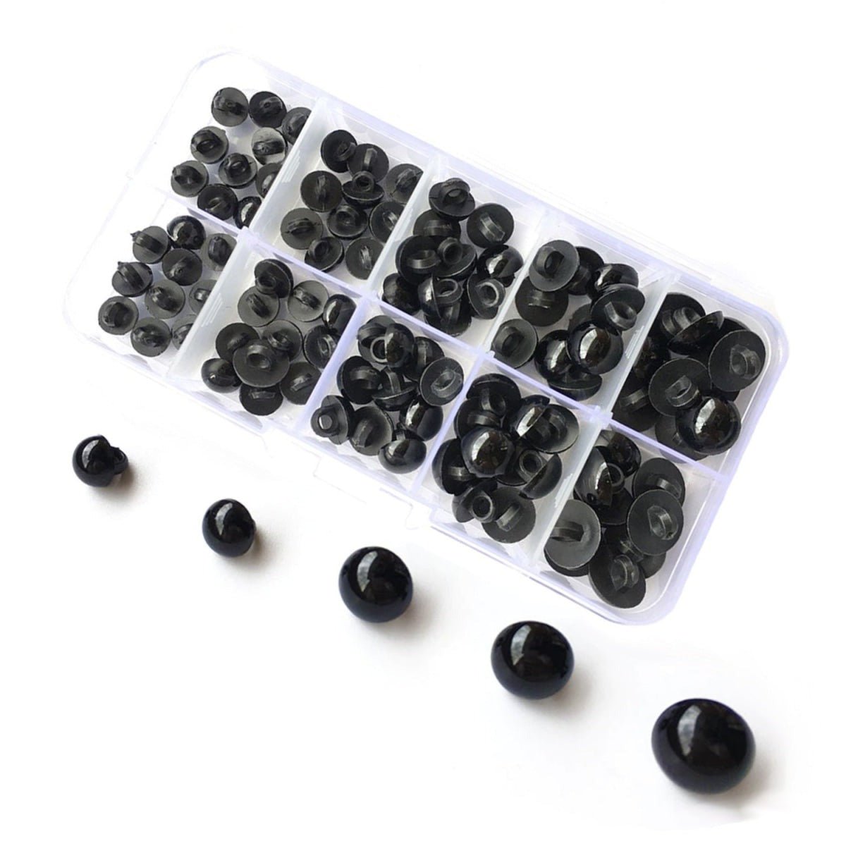 100pcs Plastic Doll Eyes Buttons Round 8mm-12.5mm Mushroom Domed Sewing Loop Shank Black DIY Animal Eyes Box Set Teddy - - Asia Sell