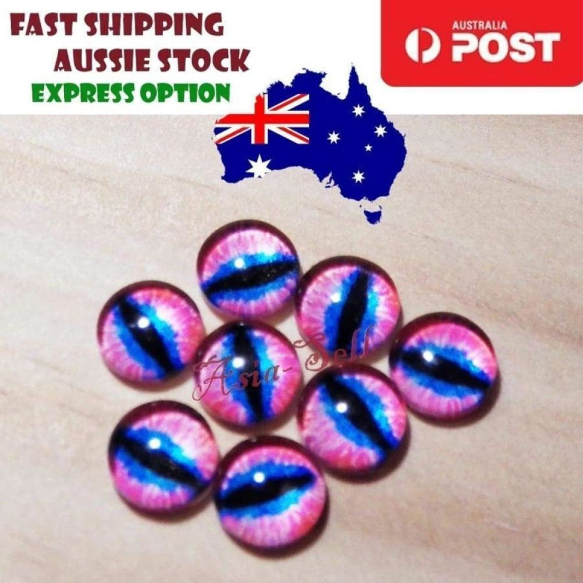 100pcs Round 6mm Glass Eyes Dragon Lizard Frog Eyeballs - G - Asia Sell