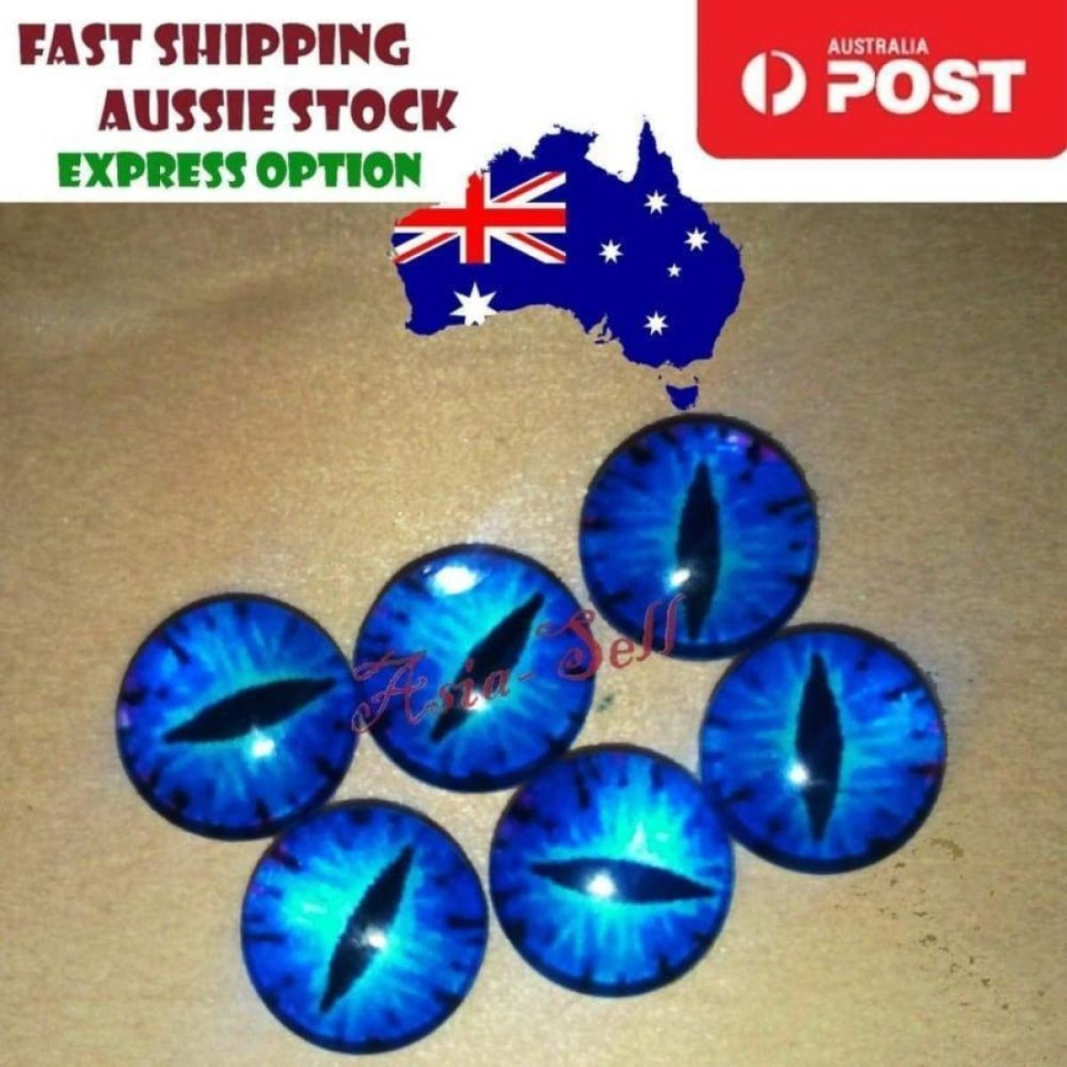 100pcs Round 6mm Glass Eyes Dragon Lizard Frog Eyeballs - R - Asia Sell