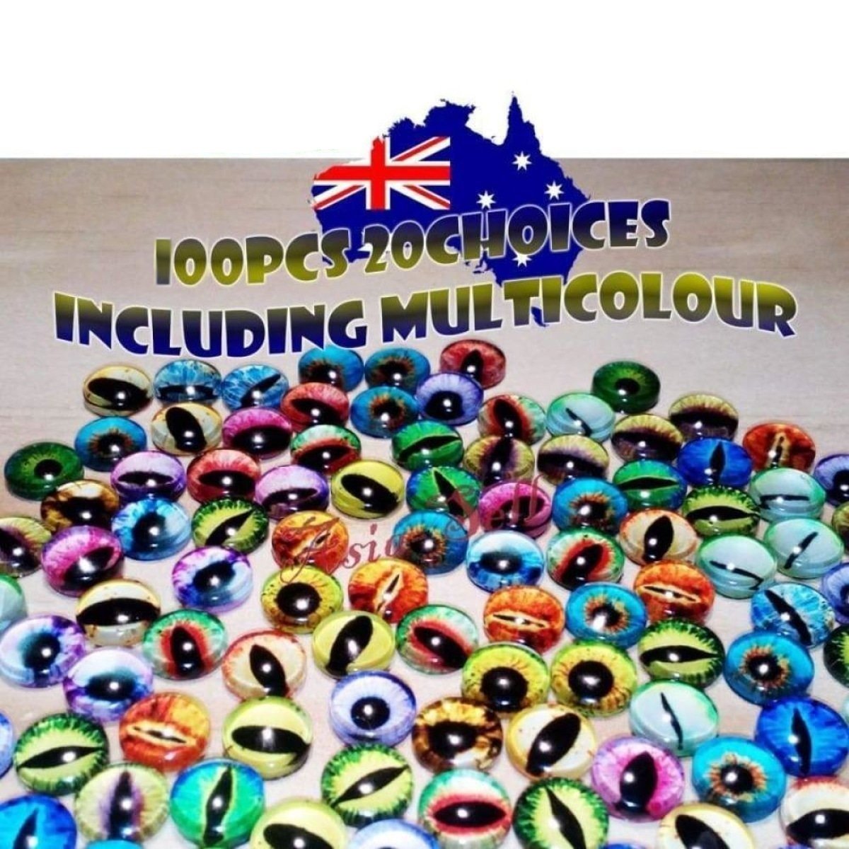 100pcs Round 8mm Glass Eyes Dragon Lizard Frog Eyeballs - A - Asia Sell